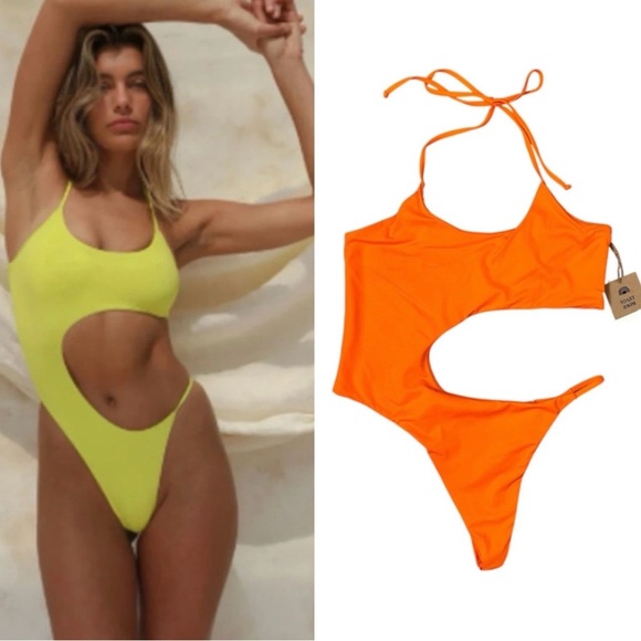 Toast Swim X Free People Signature Cut Out One Piece Swim Tiger Orange X…